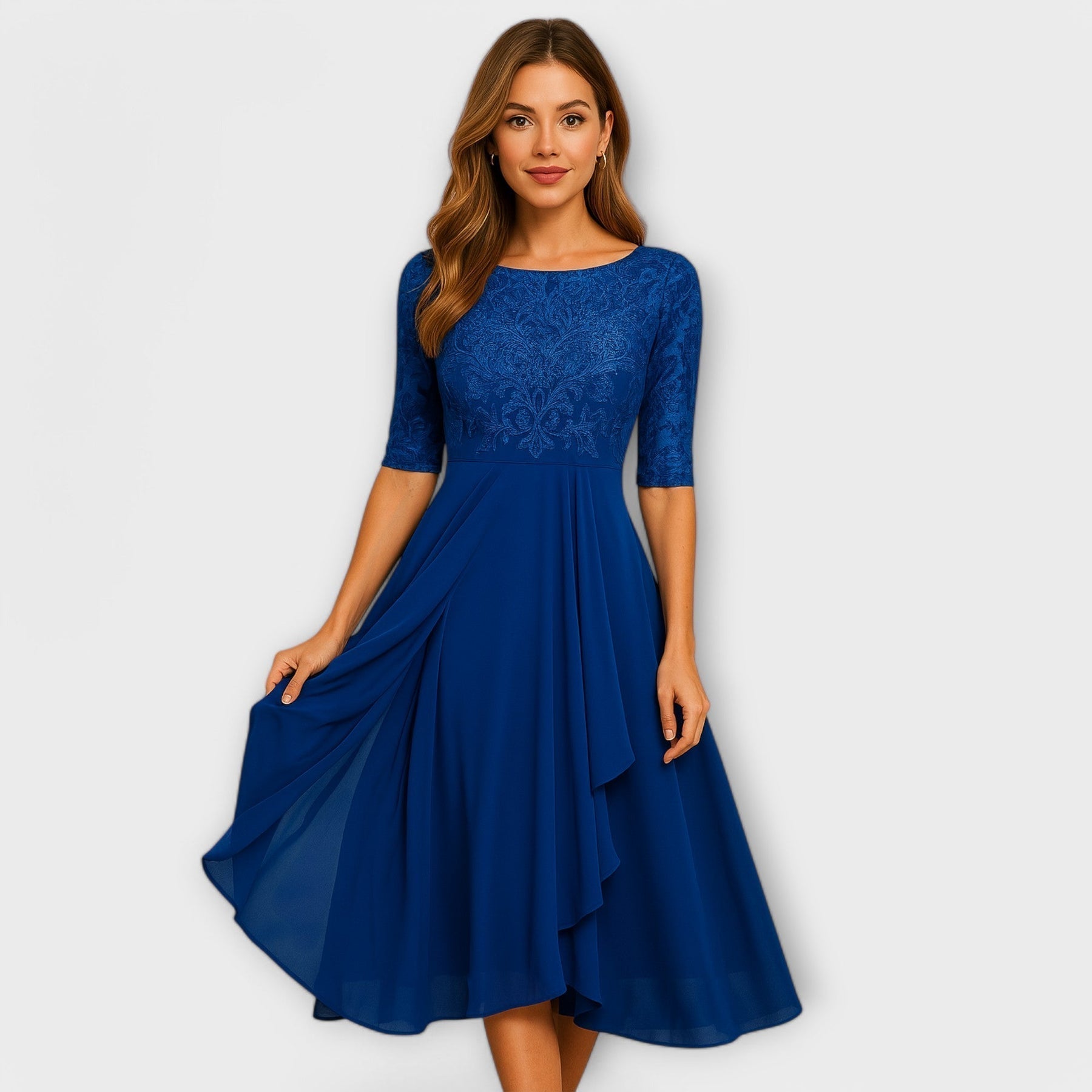 Elance™ | Lace Sleeve Midi Dress