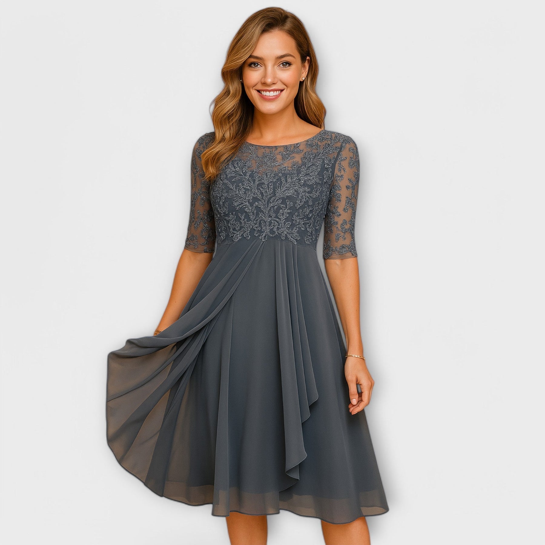 Elance™ | Lace Sleeve Midi Dress