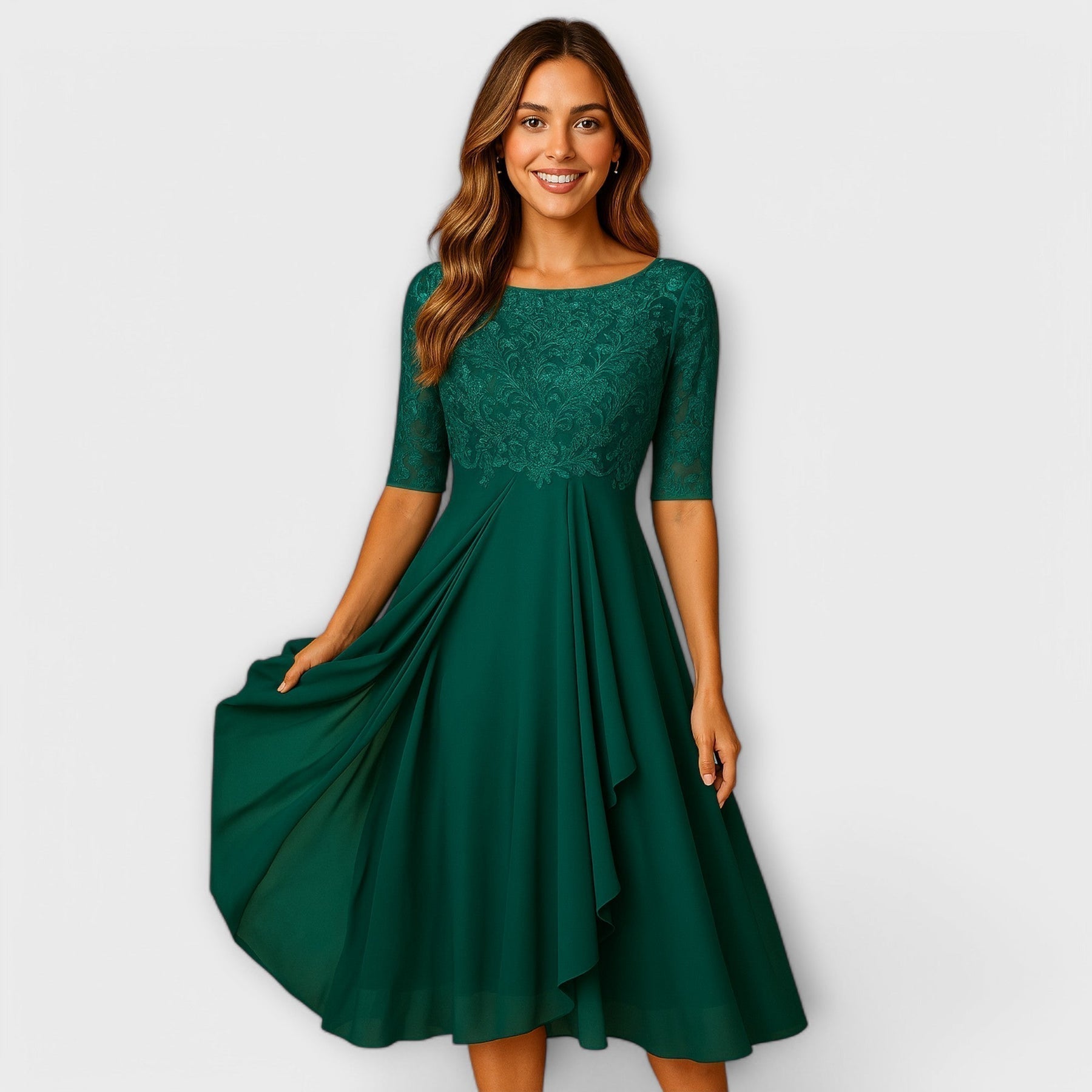 Elance™ | Lace Sleeve Midi Dress