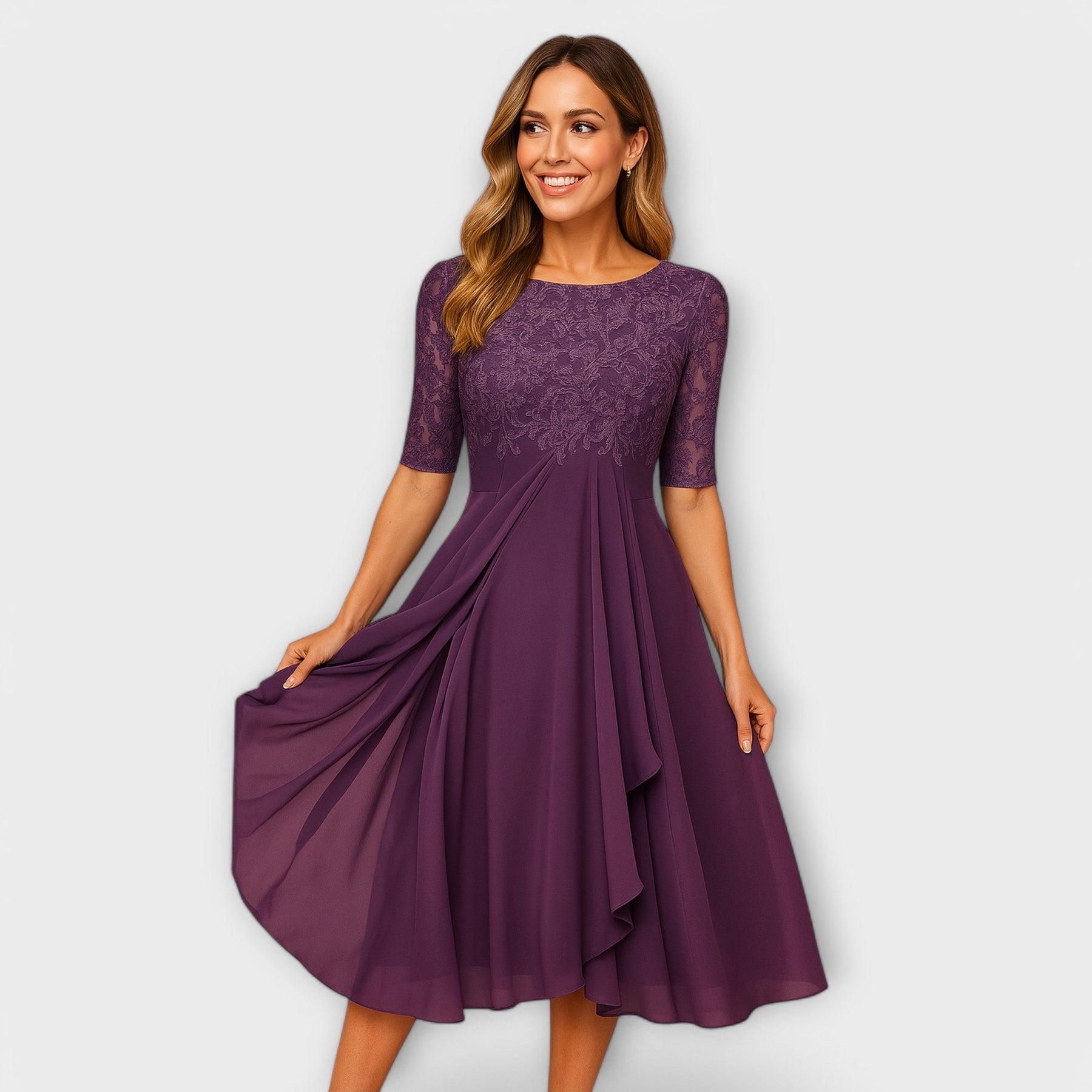 Elance™ | Lace Sleeve Midi Dress