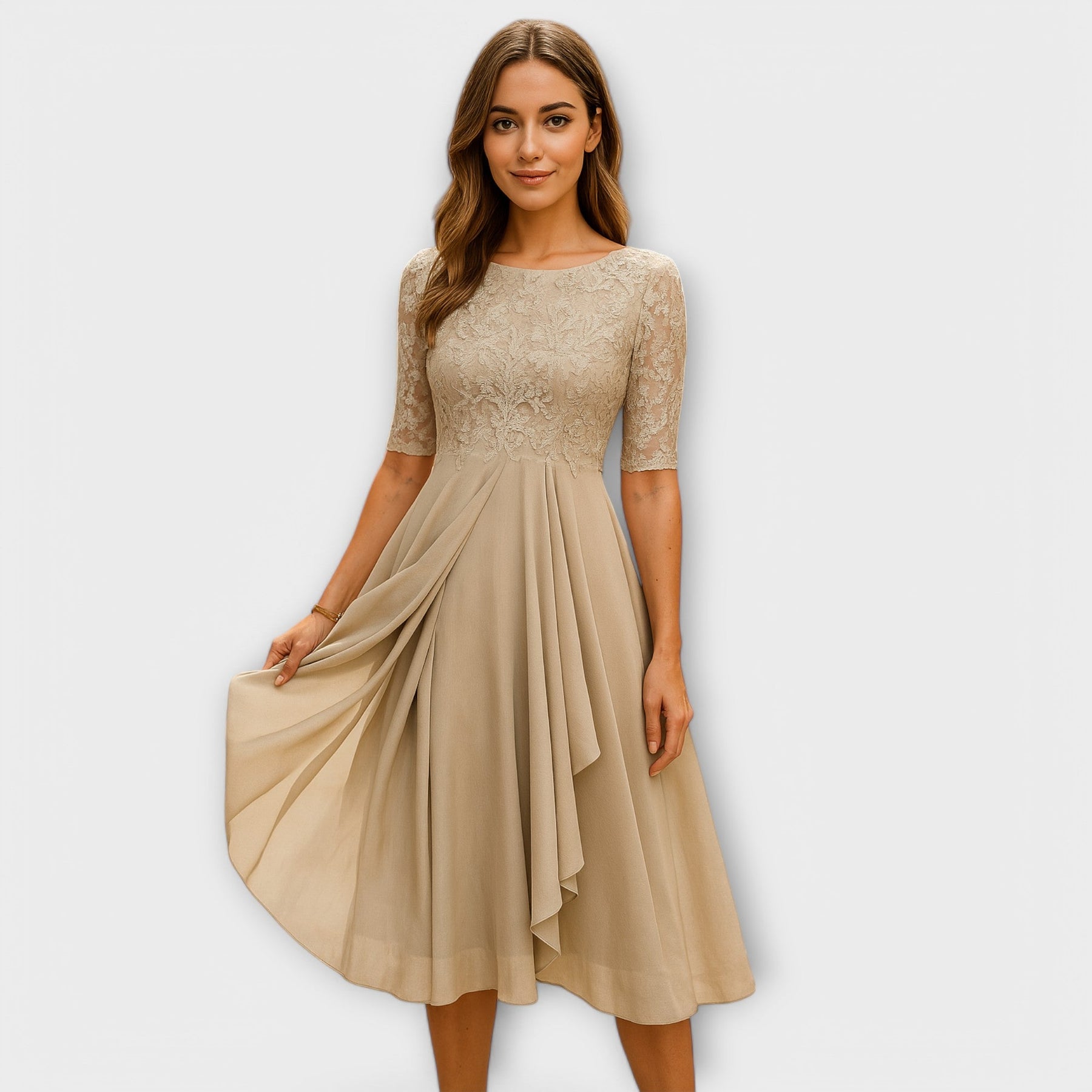 Elance™ | Lace Sleeve Midi Dress