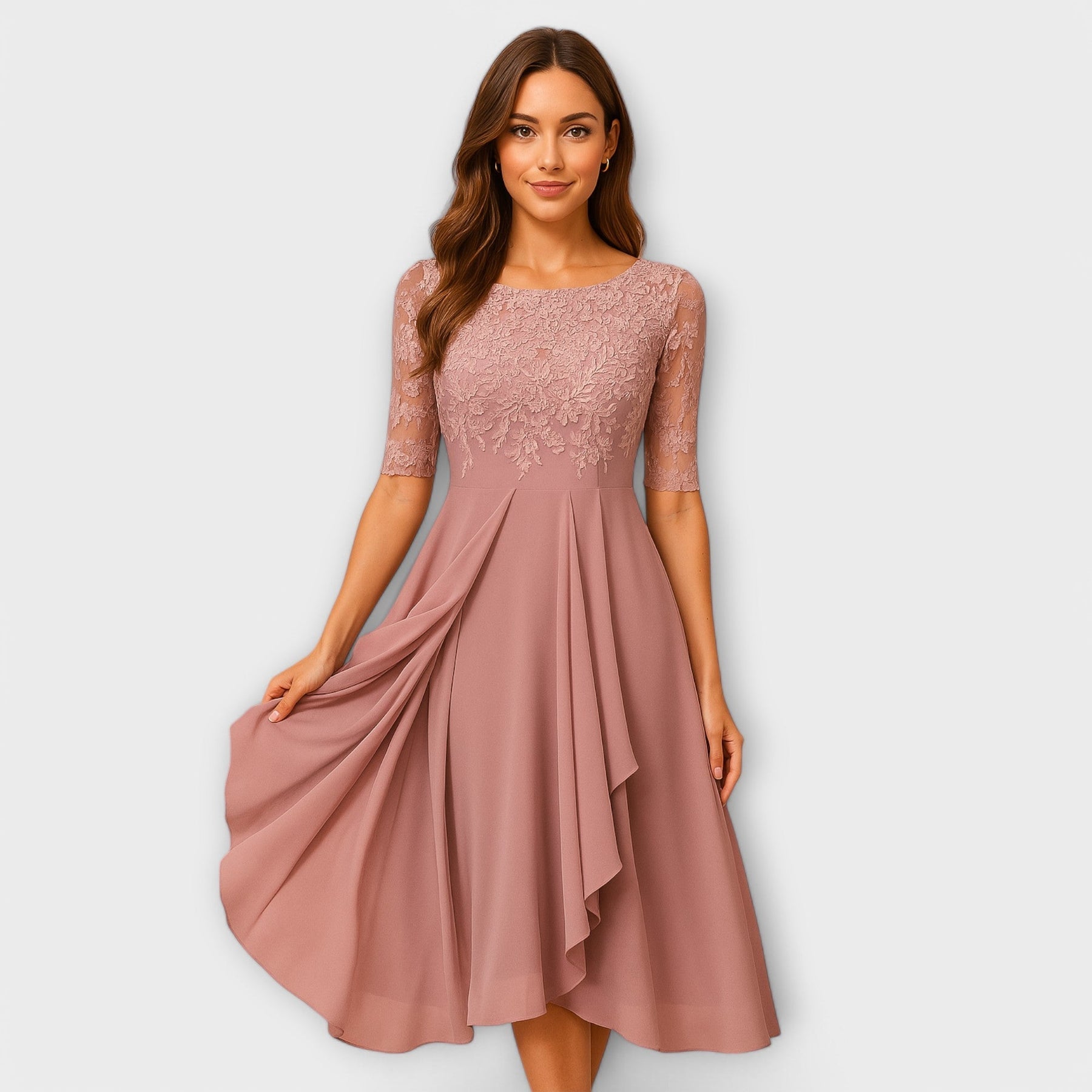 Elance™ | Lace Sleeve Midi Dress