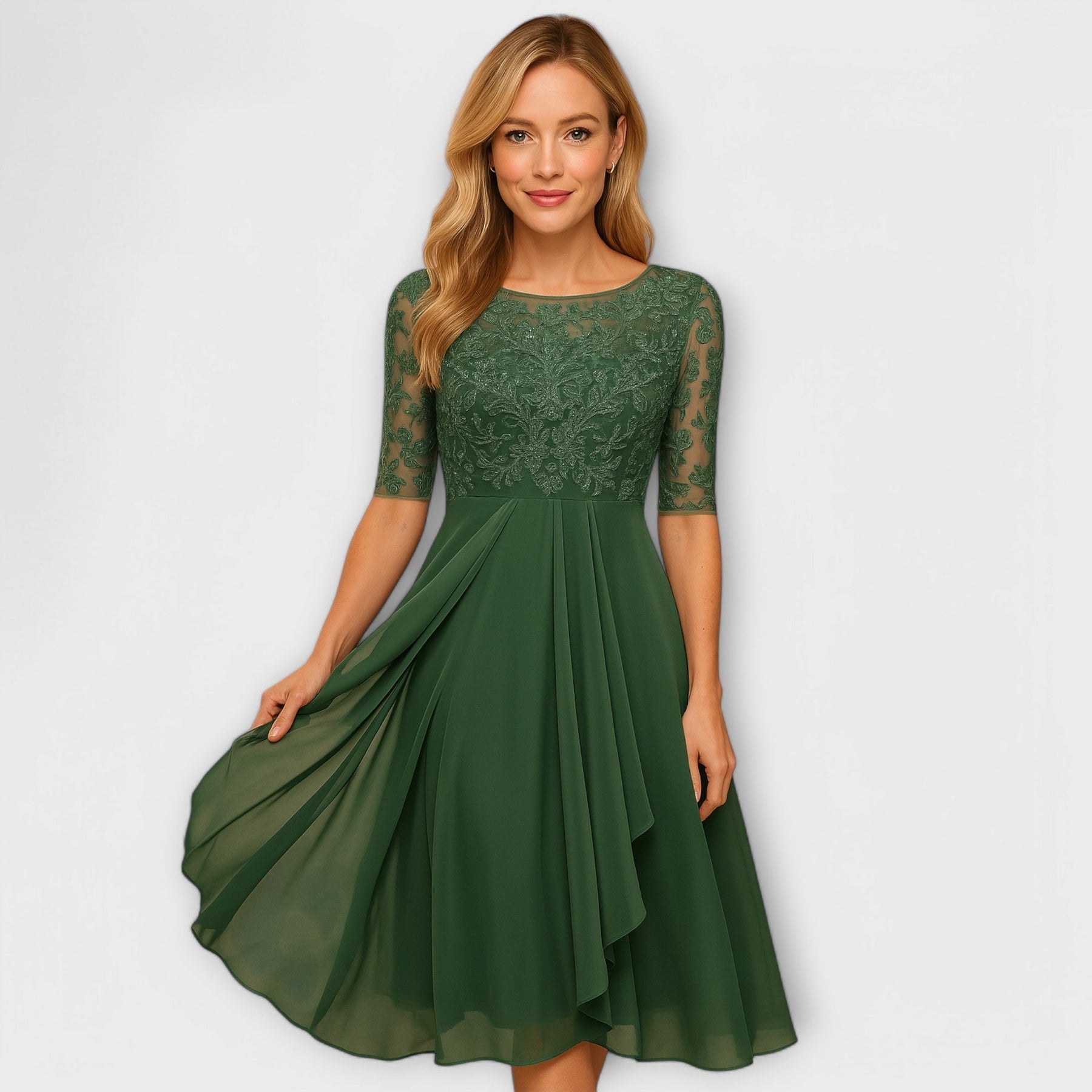 Elance™ | Lace Sleeve Midi Dress