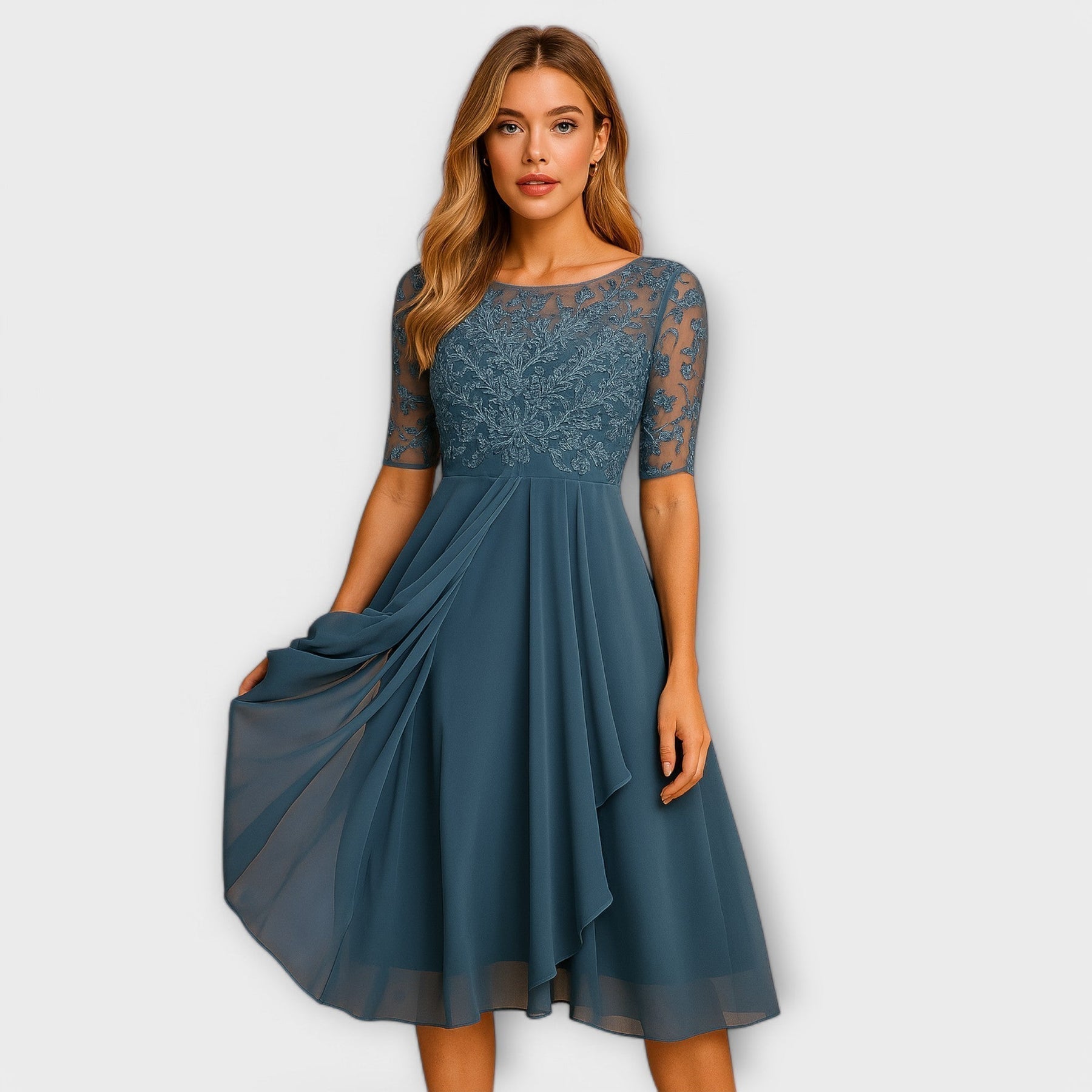Elance™ | Lace Sleeve Midi Dress