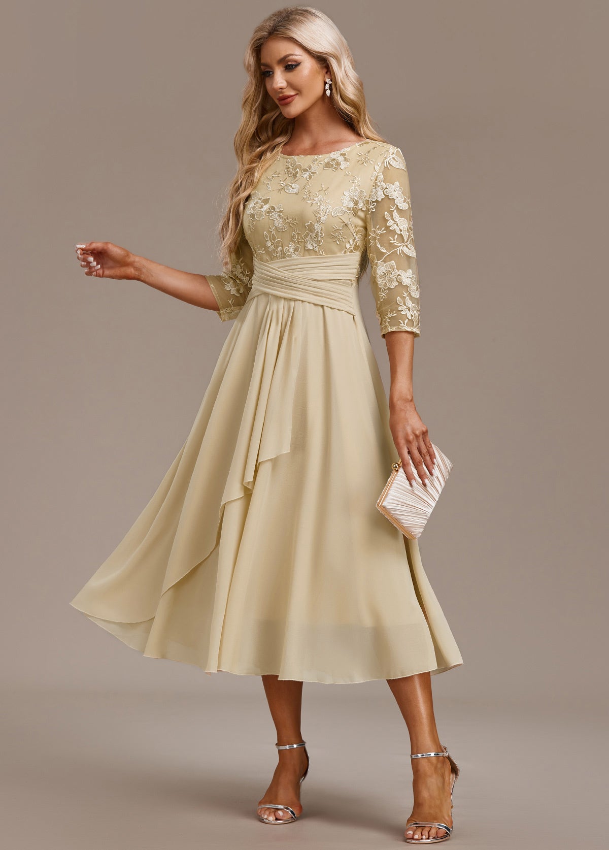 Elance™ | Champagne Embroidered Dress
