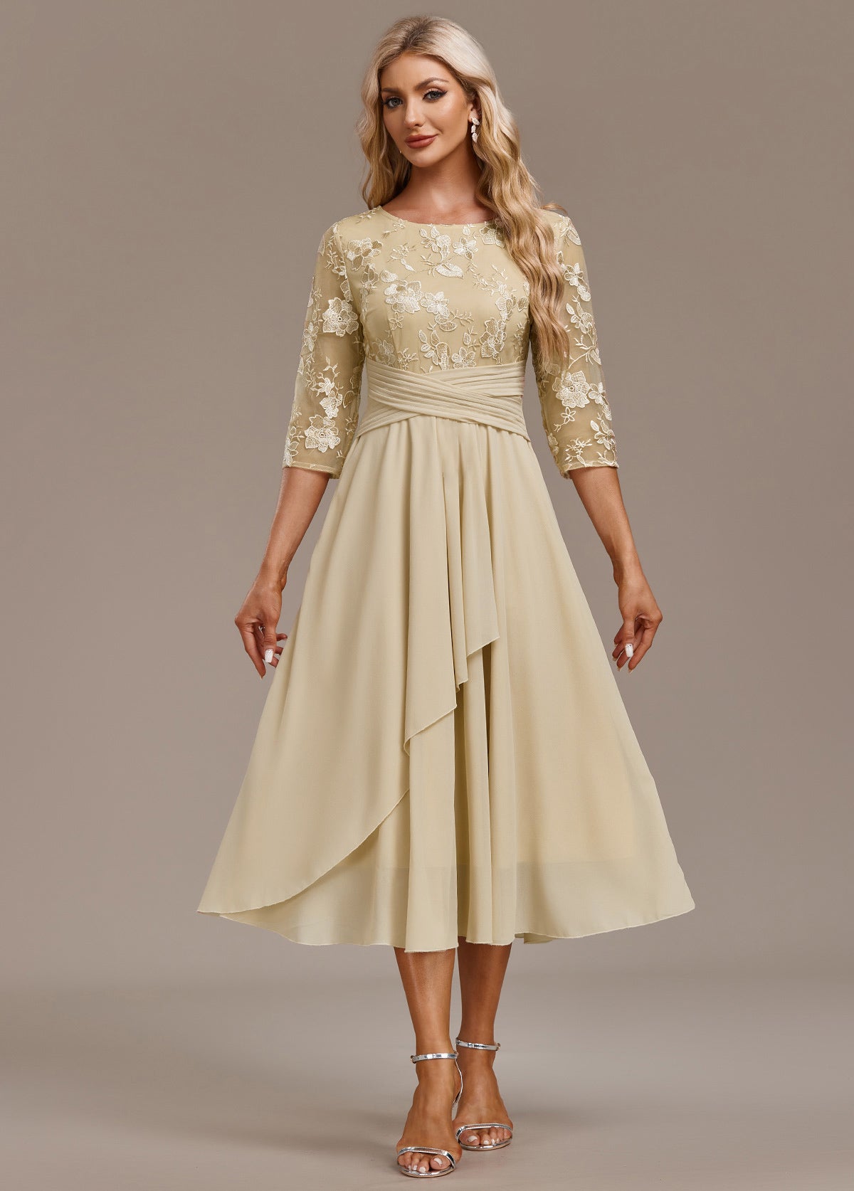 Elance™ | Champagne Embroidered Dress
