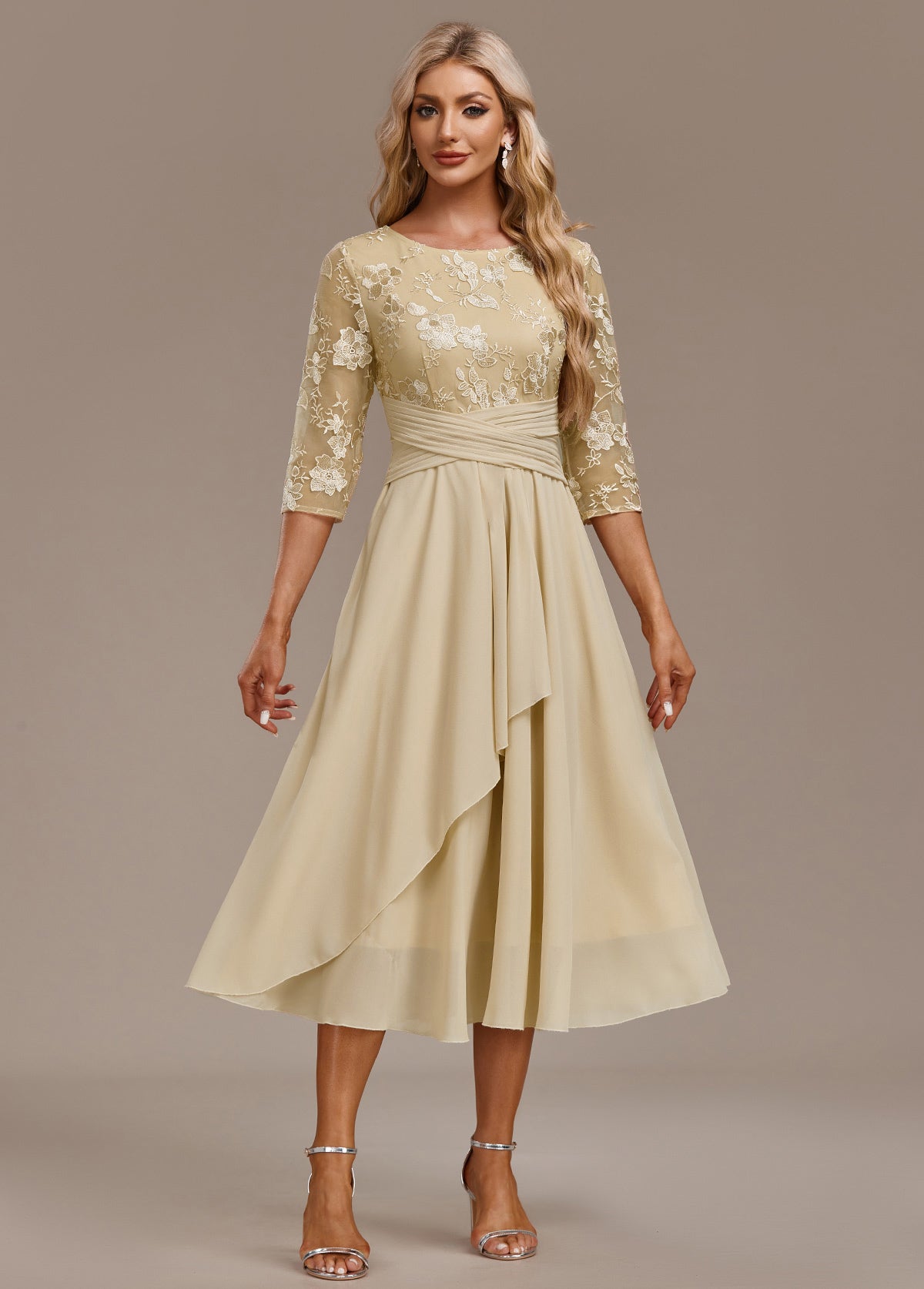 Elance™ | Champagne Embroidered Dress