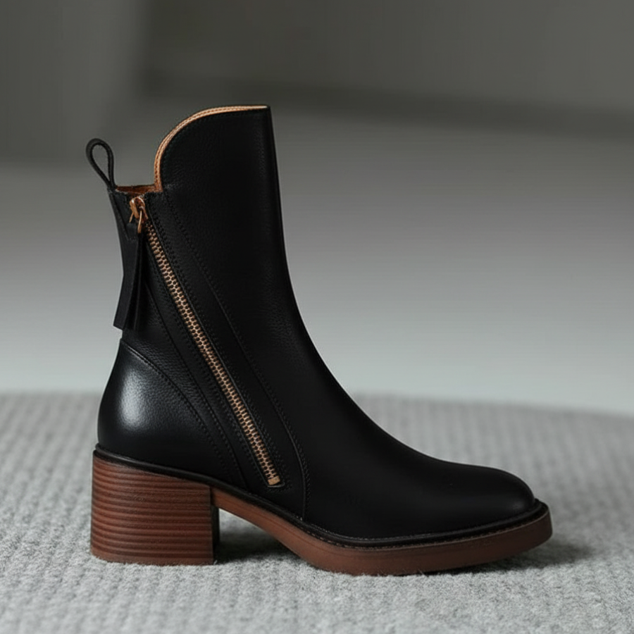 Garciel™ | Black leather ankle boots with comfort heel