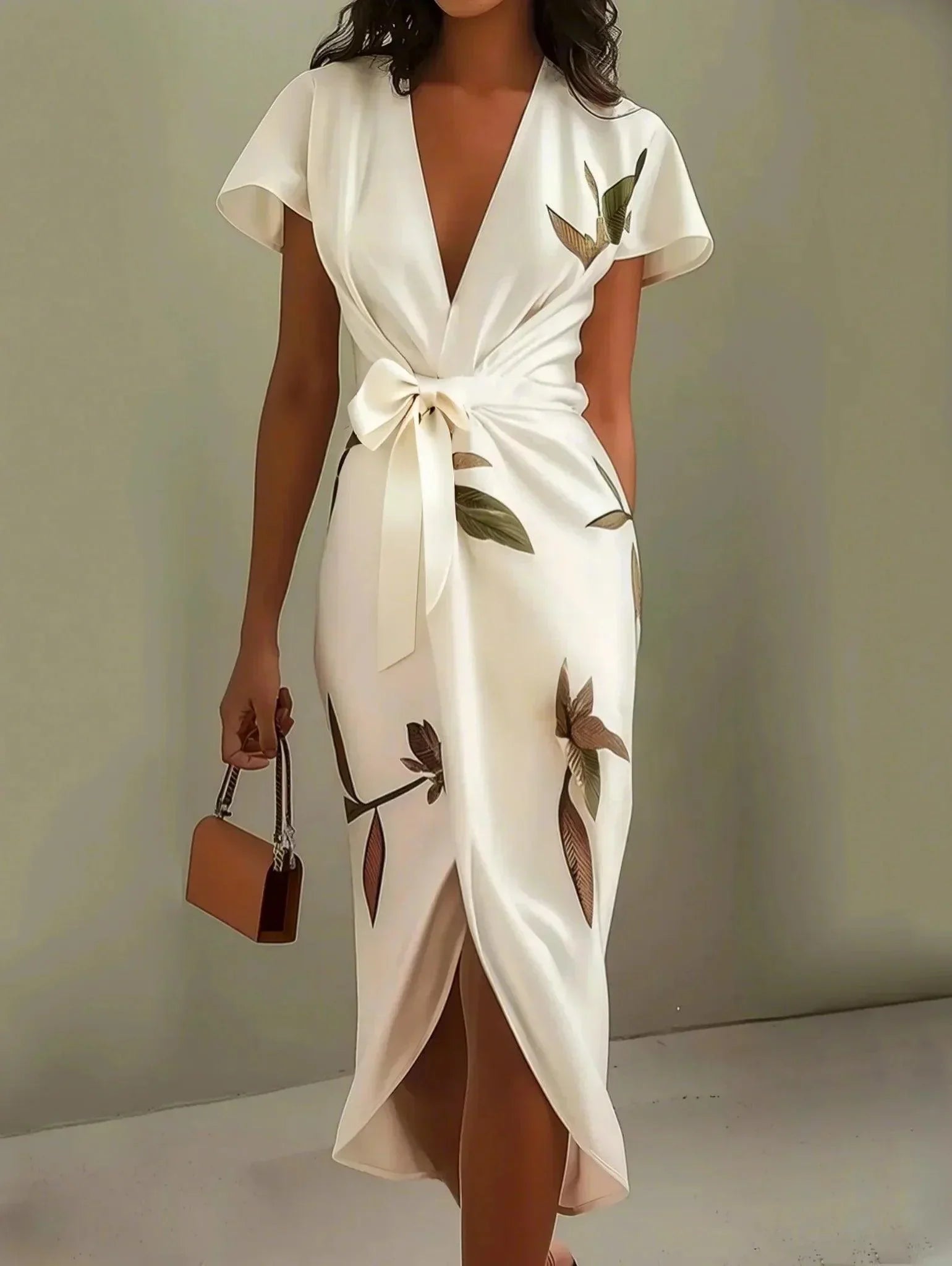 Elance™ | Satin Leaf Midi Dress