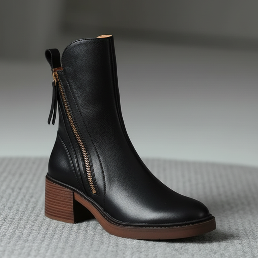 Garciel™ | Black leather ankle boots with comfort heel