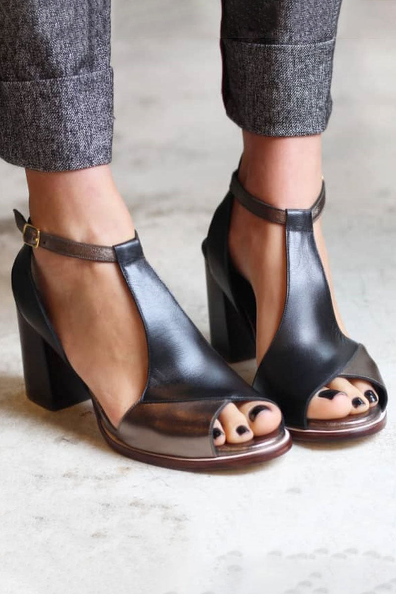 Elance™ | Black Patchwork Open-Toe Heels