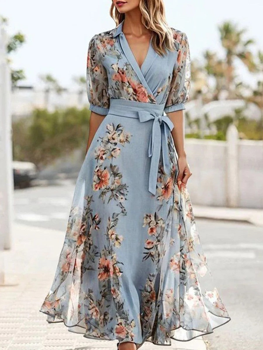 Elance™ | Elegant V-Neck Floral Dress