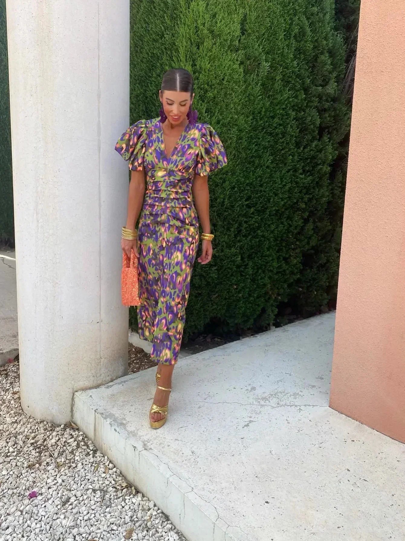 Elance™ | Vibrant Puff Sleeve Dress