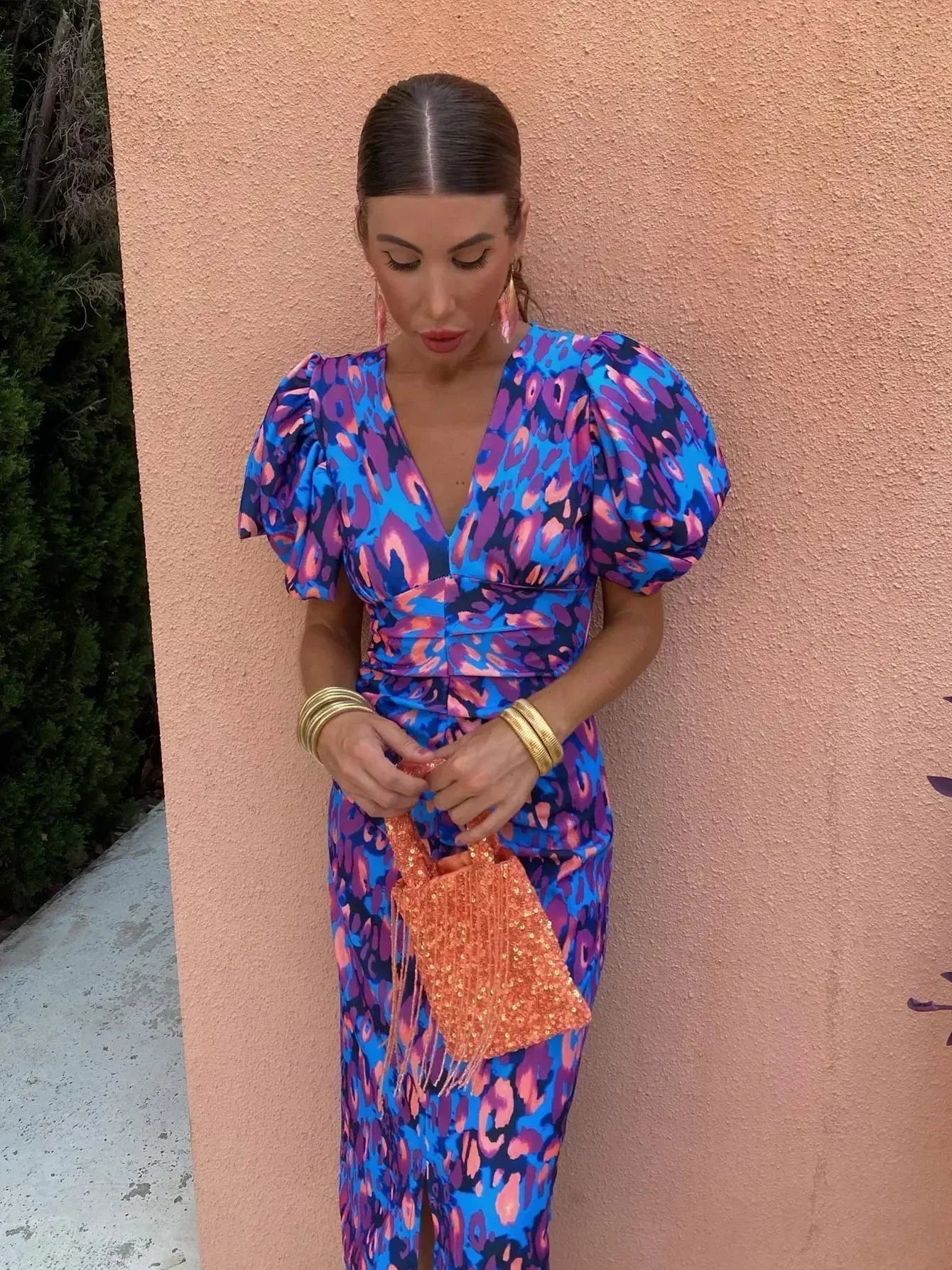 Elance™ | Vibrant Puff Sleeve Dress