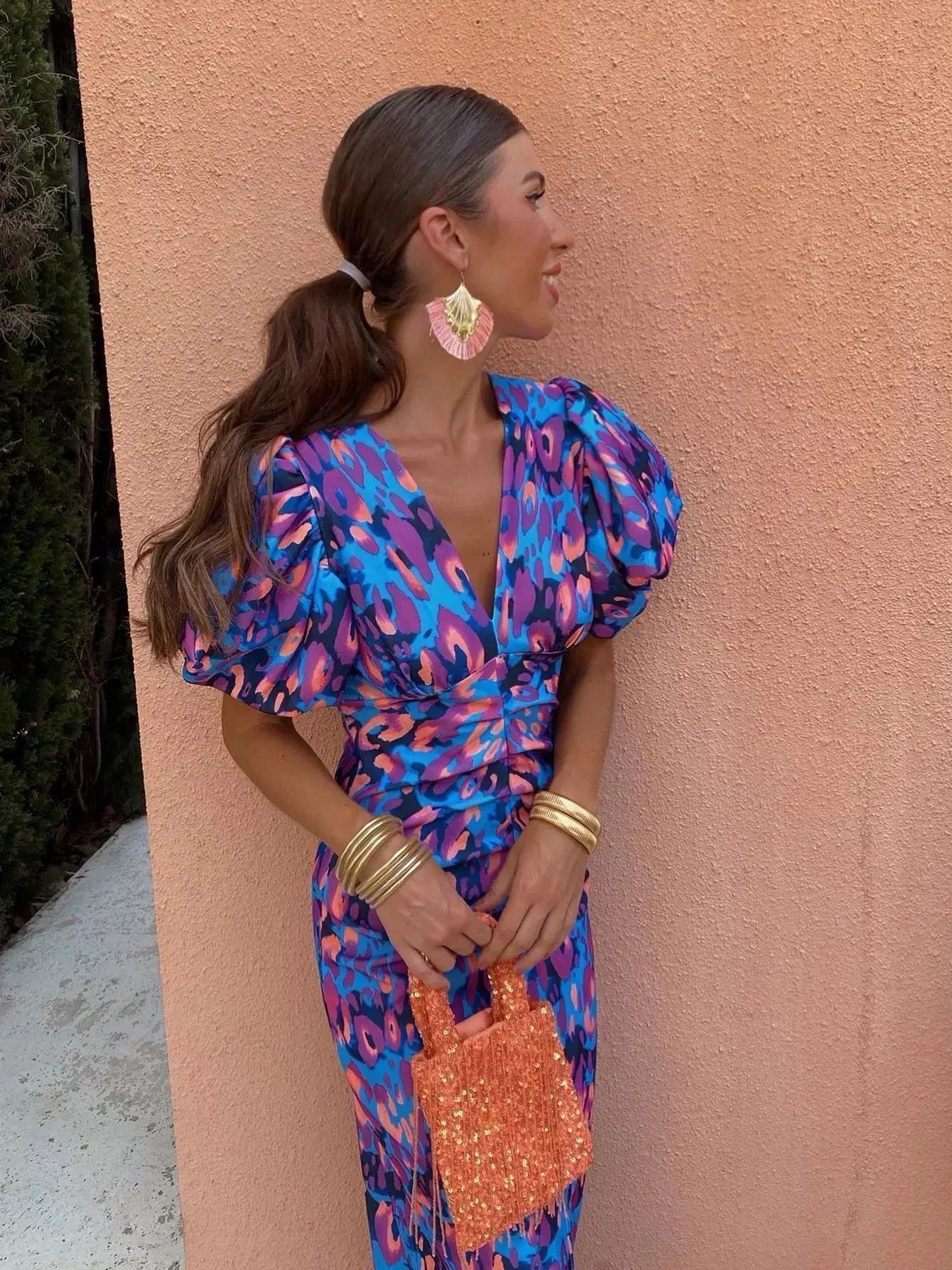 Elance™ | Vibrant Puff Sleeve Dress