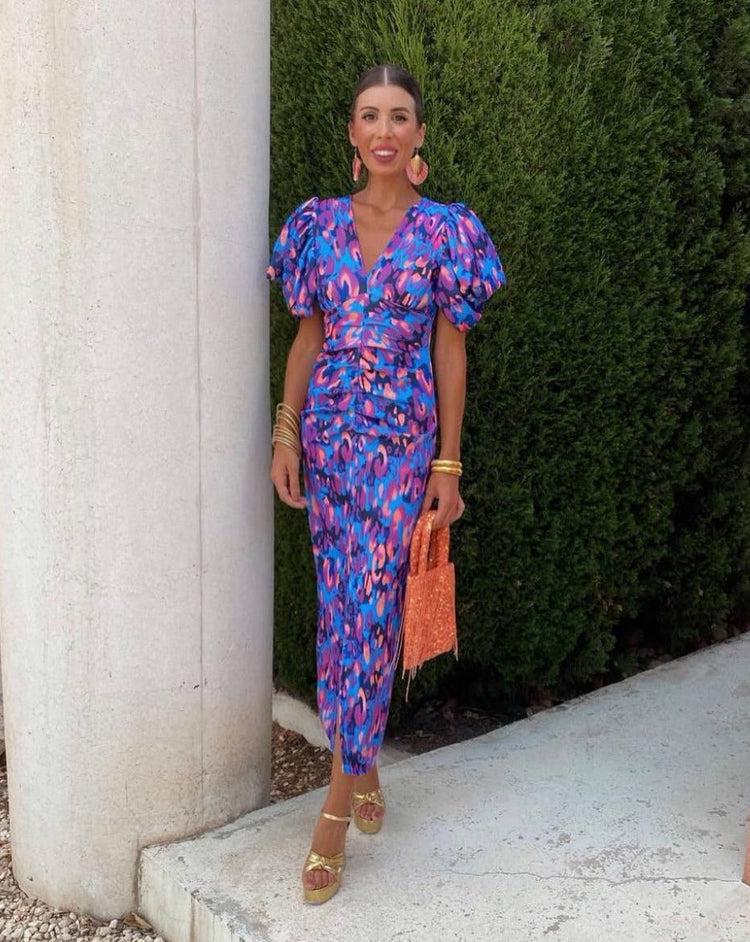 Elance™ | Vibrant Puff Sleeve Dress
