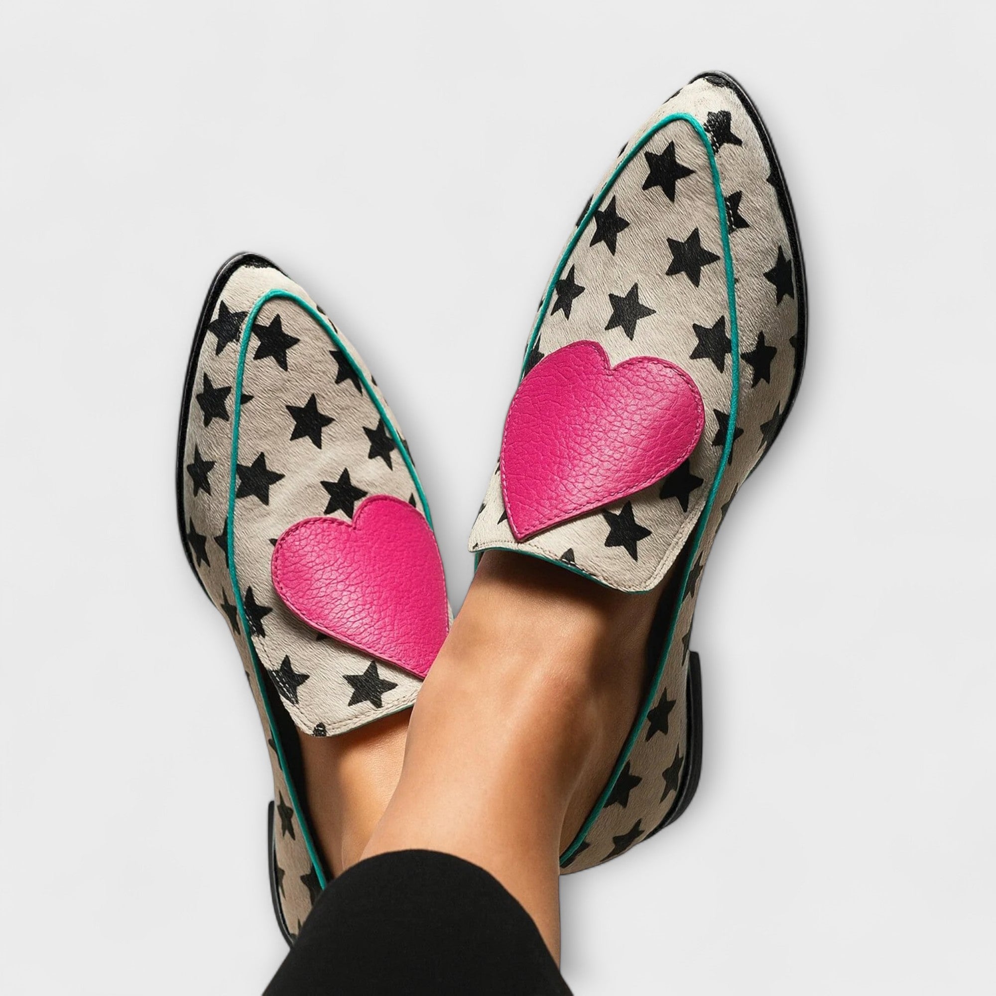 Elance™ | Beige Heart Embroidered Loafers