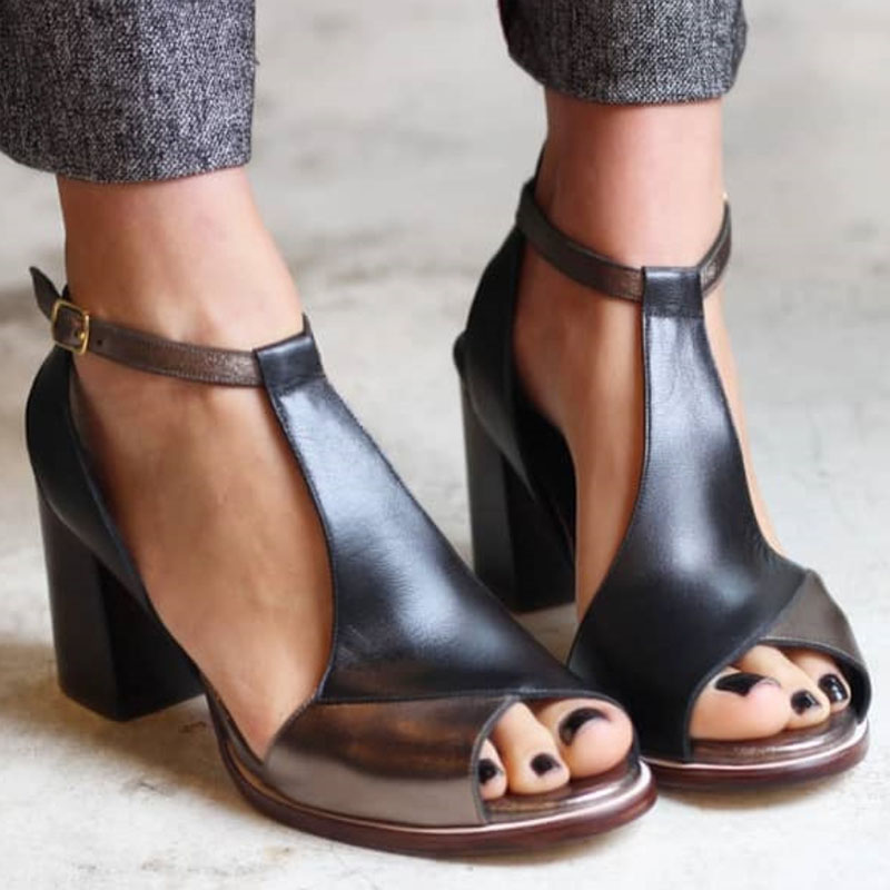 Elance™ | Black Patchwork Open-Toe Heels