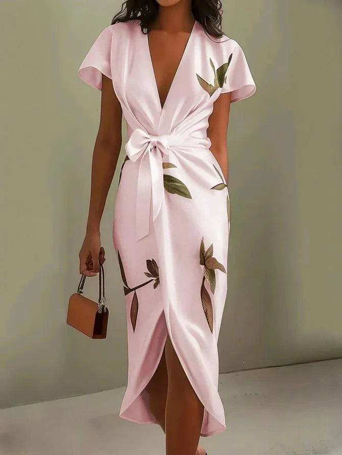 Elance™ | Satin Leaf Midi Dress