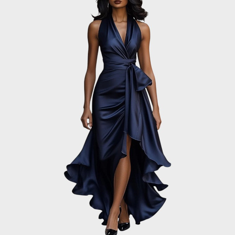Elance™ | Midnight Satin Ruffle Dress
