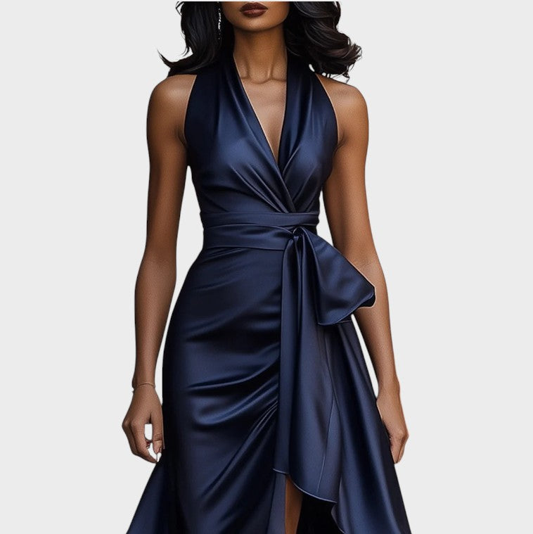 Elance™ | Midnight Satin Ruffle Dress