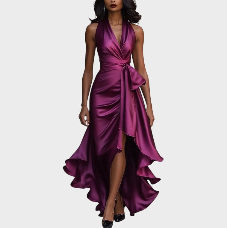 Elance™ | Midnight Satin Ruffle Dress