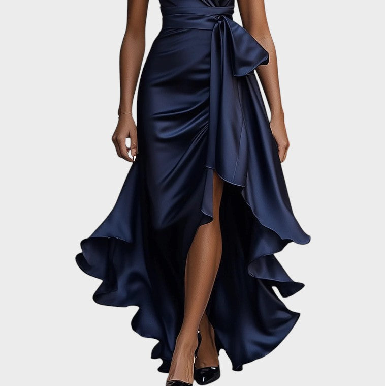 Elance™ | Midnight Satin Ruffle Dress