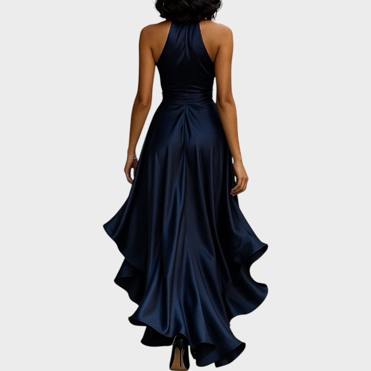Elance™ | Midnight Satin Ruffle Dress