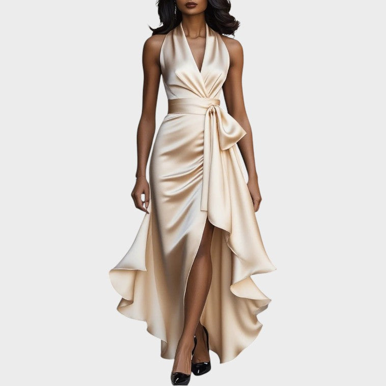 Elance™ | Midnight Satin Ruffle Dress
