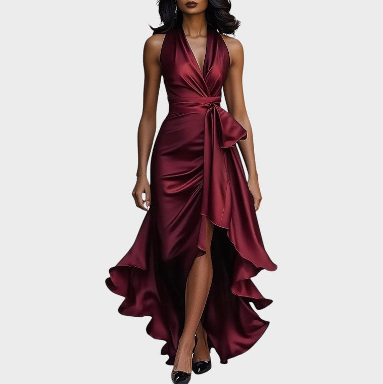 Elance™ | Midnight Satin Ruffle Dress