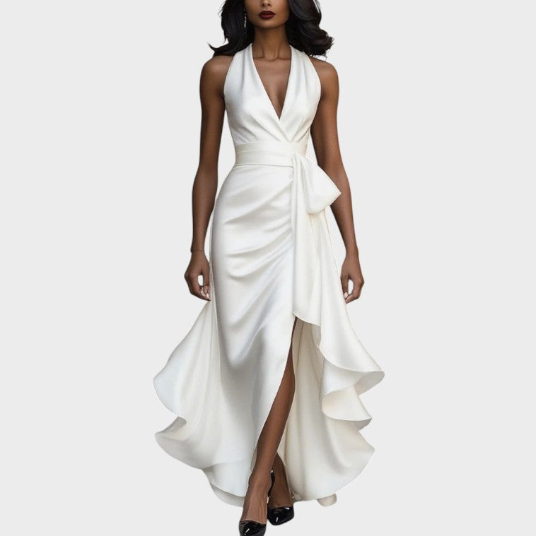 Elance™ | Midnight Satin Ruffle Dress