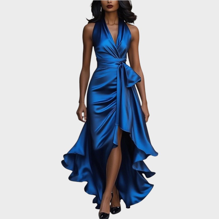 Elance™ | Midnight Satin Ruffle Dress