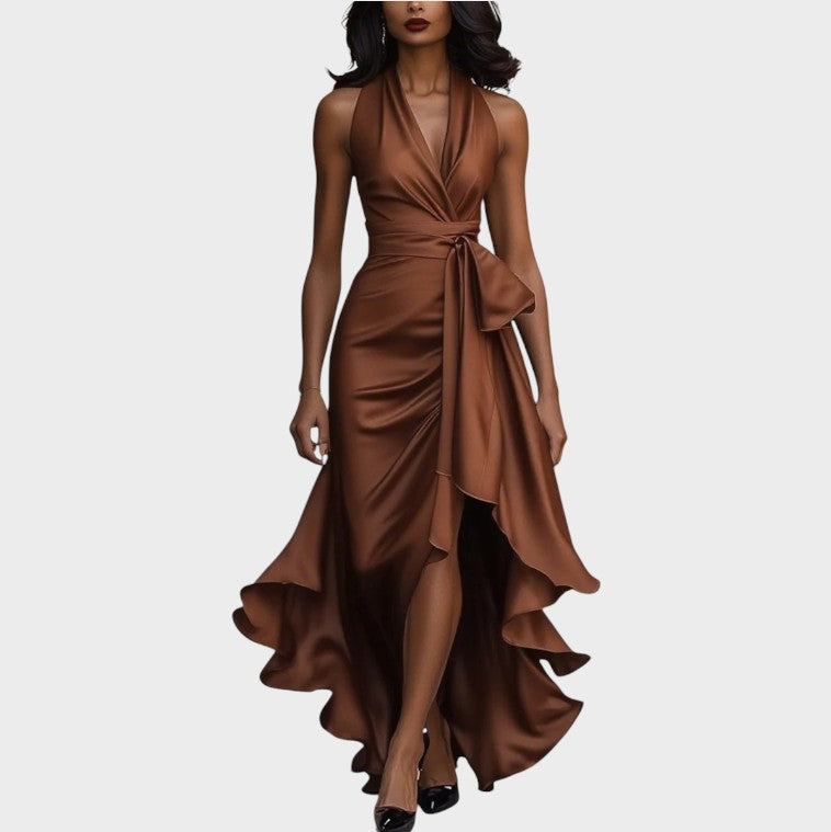 Elance™ | Midnight Satin Ruffle Dress