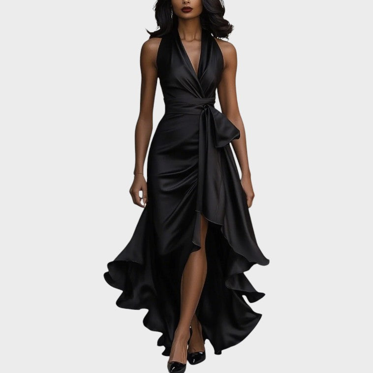 Elance™ | Midnight Satin Ruffle Dress